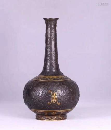 A BRONZE MOLDED LONGNECK VASE