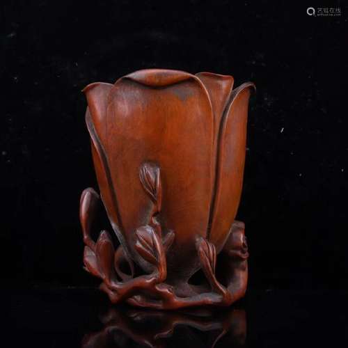 A HUANGYANG WOOD FLOWER PATTEN BRUSH POT