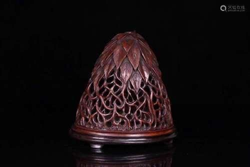 A CHENXIANG WOOD CARVED HOLLOW CAGE