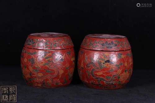 PAIR OF LACQUERWARE DRAGON AND PHOENIX JARS