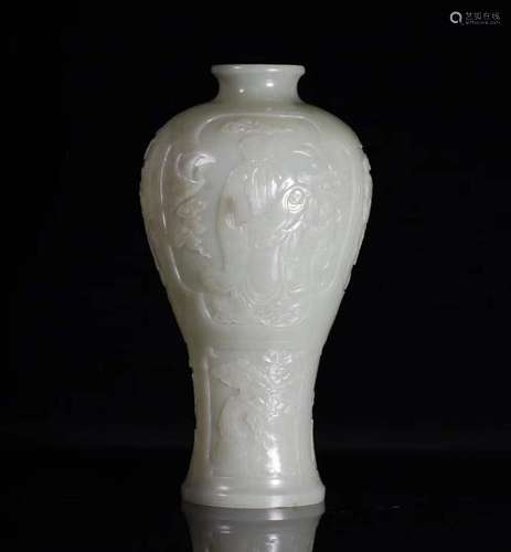 A HETIAN JADE CARVED MEI SHAPED VASE