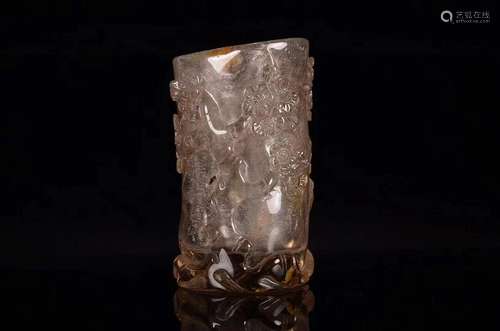 A CRYSTAL PLUM PEN HOLDER