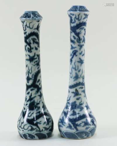 PAIR OF BLUE & WHITE DRAGON DESIGN VASES