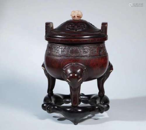 A WOOD CARVED TRIPOD CENSER