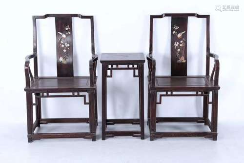 SET OF ZITAN WOOD CHAIRS AND TABLE