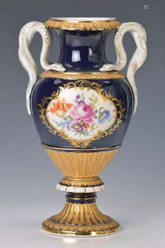 double snake handle vase, Meissen, 2. Half 20.th c