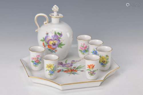 Liqueur-Set, Meissen, 2.H.20.th. century, flower 2