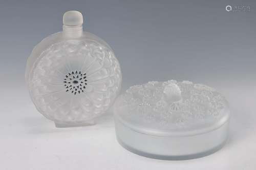 perfume bottle and lidded box, Lalique, 20th c., partly