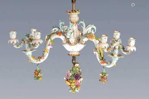 Ceiling lamp, Meissen, around 1880/90, three arms with