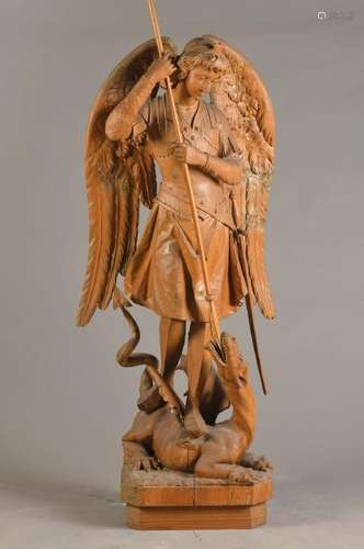 large wood sculpture, Saint Georg the dragon slayer