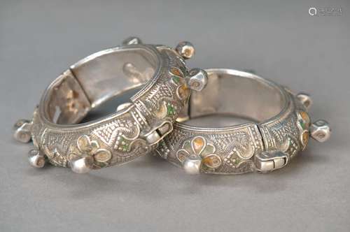 two heavy silver bangles, Kabylei, around 1900, silver