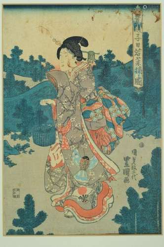 two woodcarvings, Kunisada, Japan, around 1850, women