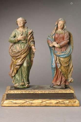 2 sculptures of saints on pedestal, Southern Germany