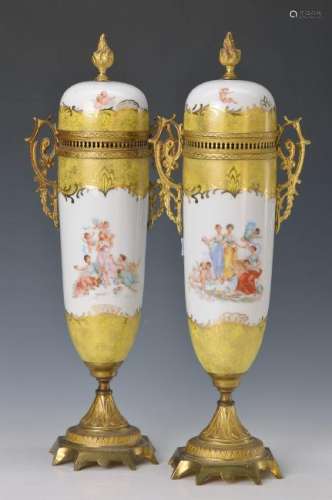 pompous pair of vases, France, around 1890, porcelain
