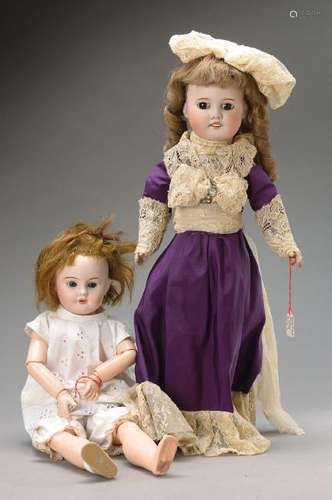 two porcelain head dolls: SFBJ Paris 2, open mouth, two