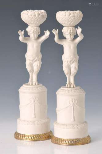 A pair of candlesticks, France, around 1890, biscuit