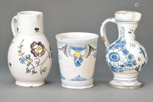 three Faience pots, Southern Germany, around 1780- 1810