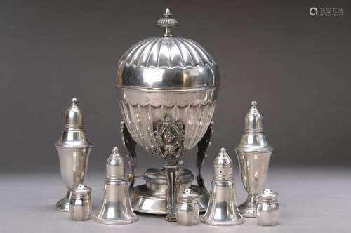 7 silver spice shaker, one egg cooker and one lidded