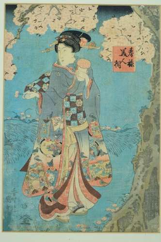 two woodcarvings, Kunisada, Japan, around 1850, women