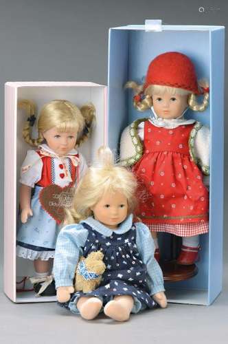 three Käthe-Kruse-doll, Oktoberfest, in cardboard