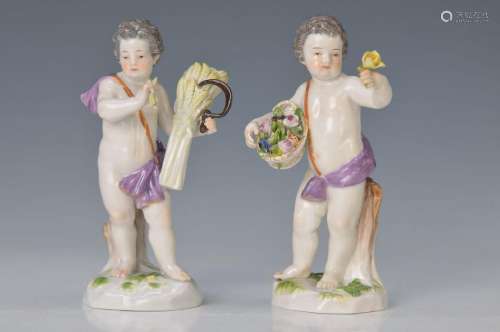 2 figurines, Meissen, around 1900, cupids withflowers