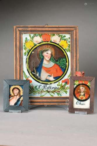 three paintings on glass / Pictures of Saints,Romania,