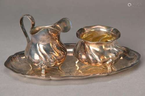 sugar bowl and milk jug on tray, 925 Sterling silver