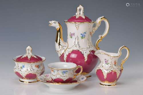 Mocha set, Meissen, 20th c., B-shape, with redground