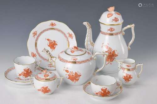 coffee- and tea set, Herend, 20th c., Apponiy in coral,