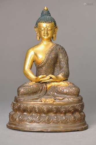 Buddha, Nepal, around 1900, Bronze, double Lotus