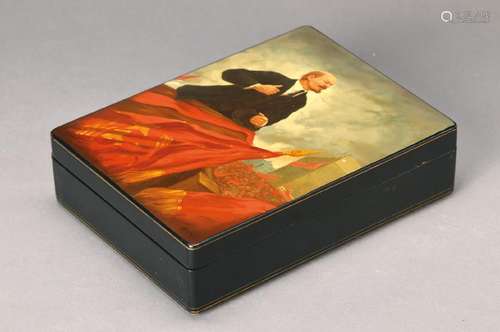 Large lacquer box, Russia, dat. 69, Lenin withbanner of