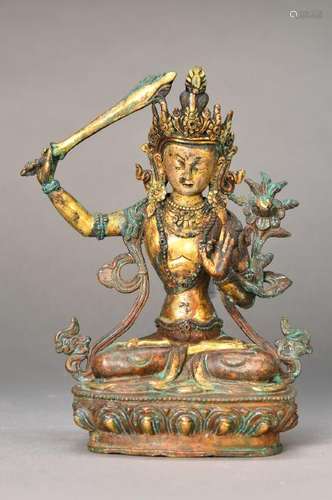 Manjushri, Tibet, 19th c., Bronze, fine cast, partly