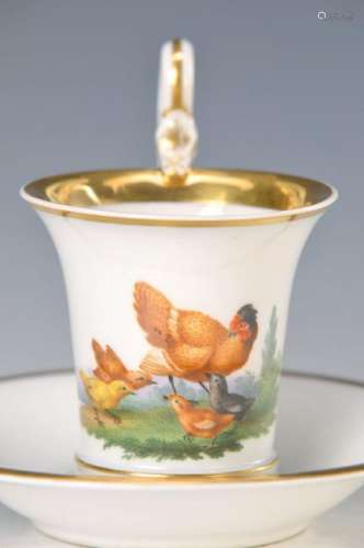 cup with saucer, Meissen, around 1860, hen with chicks