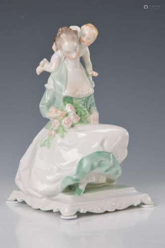 figurine, Herend, 20th c., young woman with cupid and