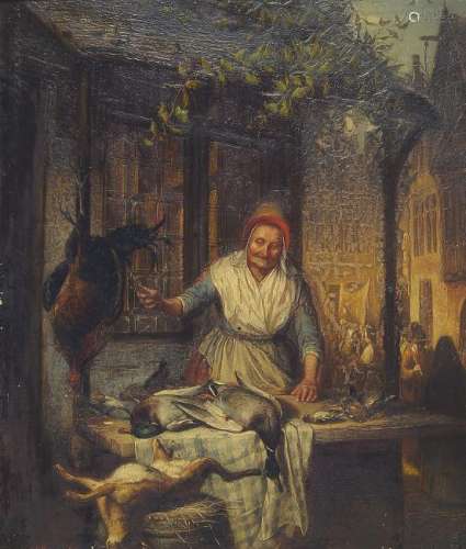 Andre Plumot, 1829-1906, cook with ducks and hare, fine