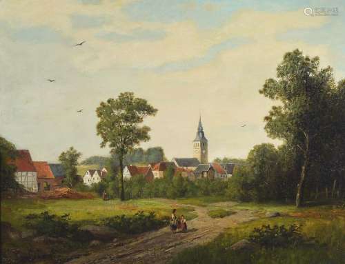 Carl Lindner, 1840-1883, View of a village with church