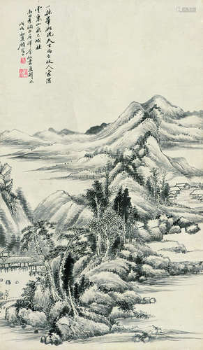 顾麟士（1865～1930） 秋山行旅图 立轴 水墨纸本