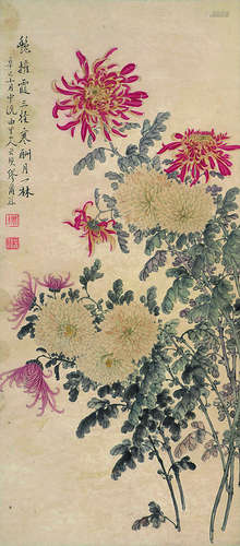 缪谷瑛（1875～1954） 菊花图 原裱立轴 设色纸本