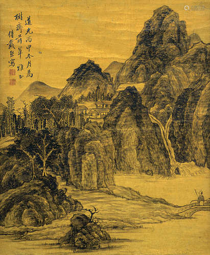 戴熙（1801～1860） 深山策杖 旧裱立轴 水墨泥金