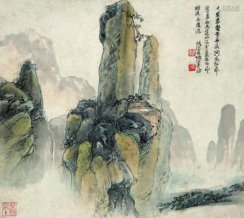 张善孖（1882～1940） 千岩万壑 原裱镜片 设色纸本