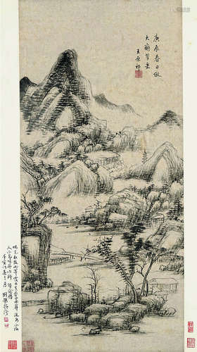 王原祁（1642～1715） 山水 旧裱屏轴 水墨纸本