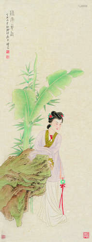 匡仲英（b.1924） 芭蕉仕女 立轴 设色纸本