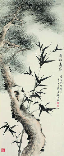 顾青瑶（1896～1978） 乔松高节 原裱镜片 设色纸本