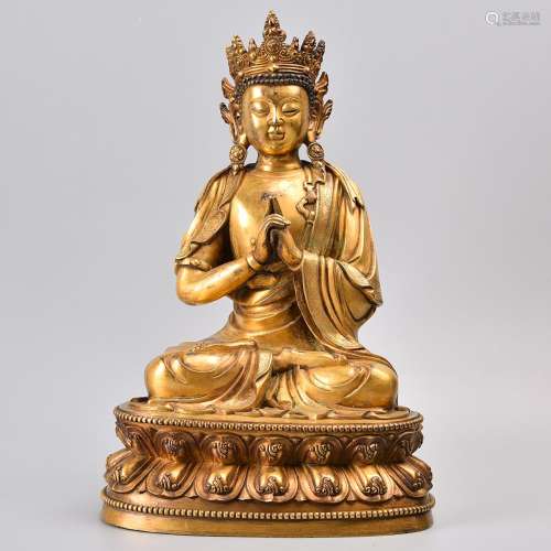 CHINESE GILT BRONZE FIGURE OF VAIROCANA