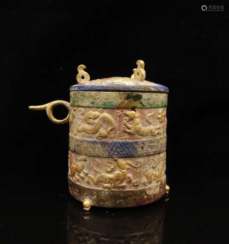 CHINESE POLYCHROME LACQUER OVER SILVER CUP
