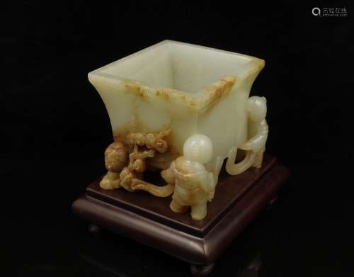 CHINESE WHITE JADE CARVED WATER COUPE