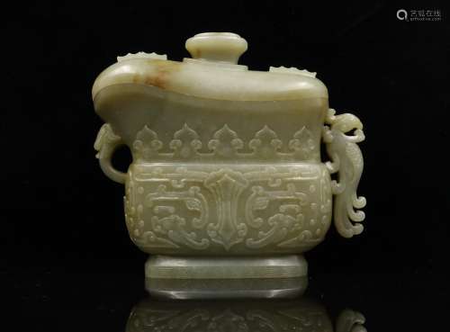 CHINESE CELADON JADE ARCHAIC STYLE VESSEL
