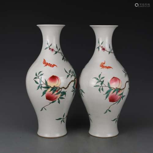 CHINESE PAIR OF 9 PEACH PORCELAIN VASES