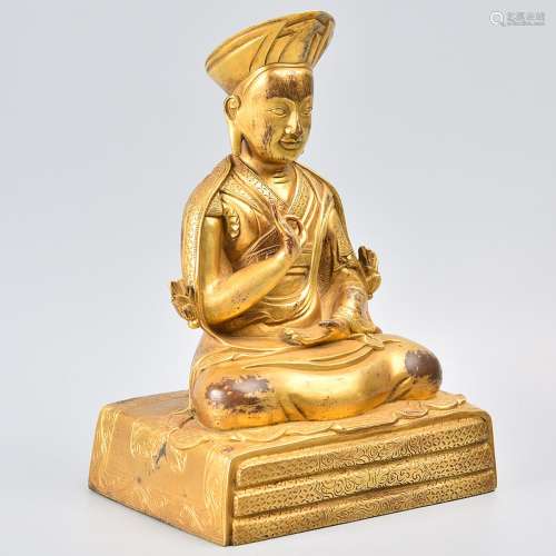 CHINESE GILT BRONZE FIGURE OF GURU