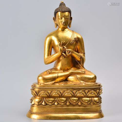 CHINESE GILT BRONZE FIGURE OF SHAKYAMUNI